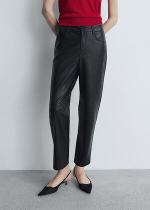 Leather-effect straight trousers