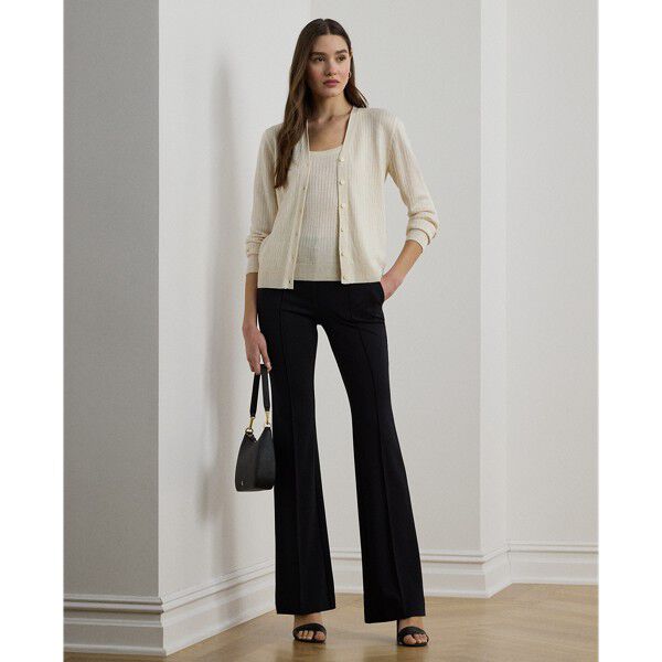 Rib-Knit Linen-Blend V-Neck Cardigan