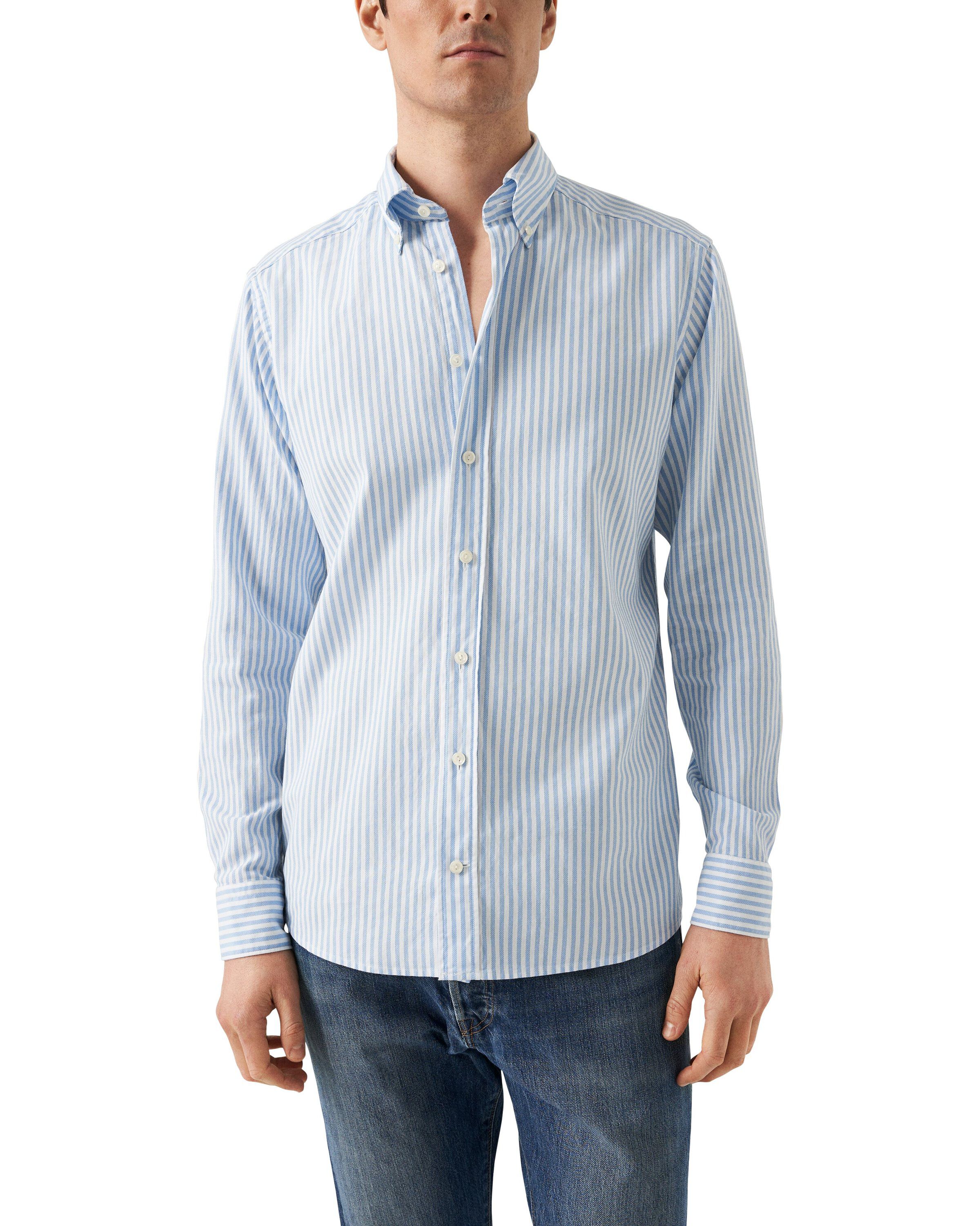 Light Blue Striped Royal Oxford Shirt - Contemporary Fit