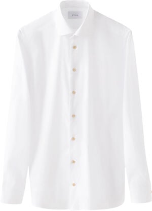 Contemporary Fit White Solid Signature Twill Beige Effect Shirt