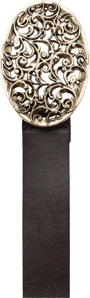 Engraved buckle leather belt
