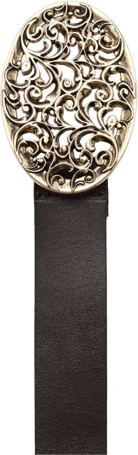 Engraved buckle leather belt