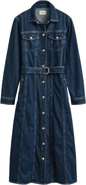 BELTED DENIM MIDI DRESS