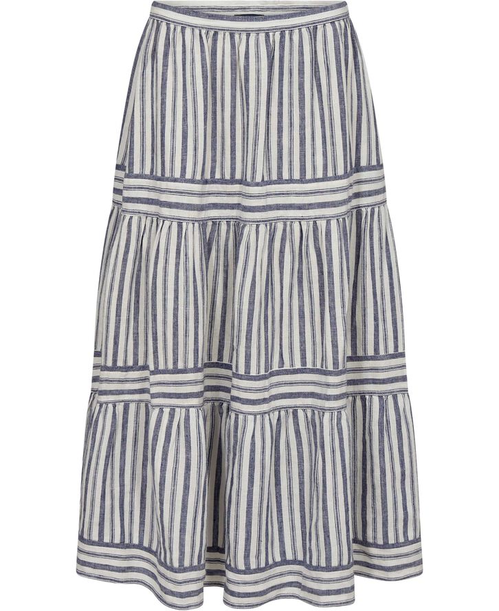 Striped Tiered A-Line Linen Skirt