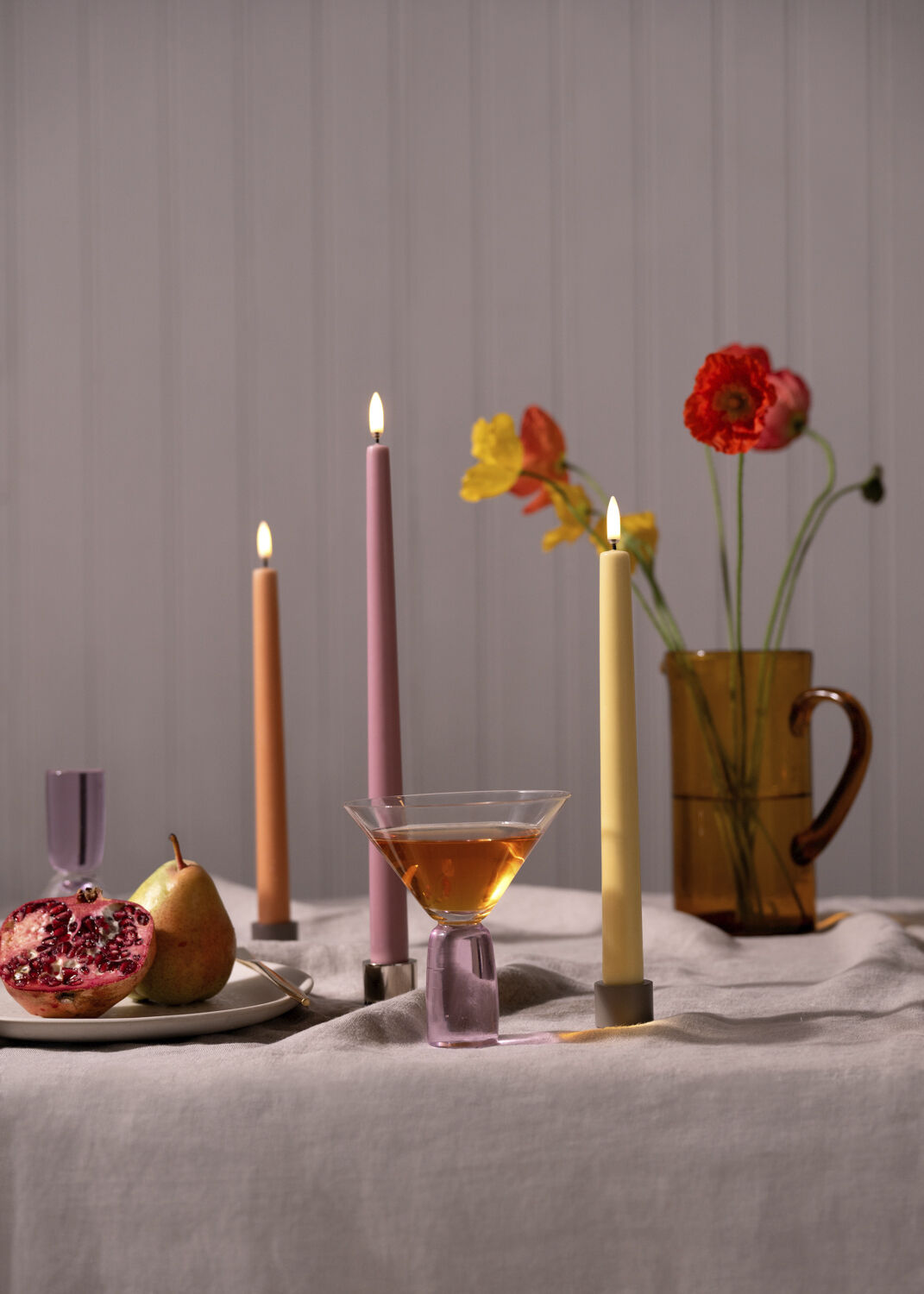 LED slim taper candle, Dusty rose, Smooth, 2-pack, 2,3x32 cm