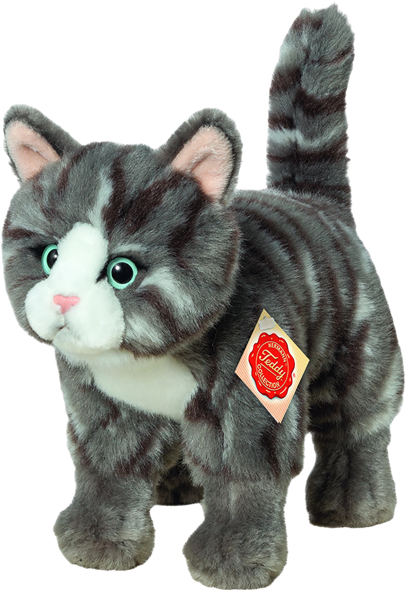 Teddy Hermann - St&aring;ende kat gr&aring;stribet 20 cm