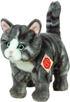 Teddy Hermann - St&aring;ende kat gr&aring;stribet 20 cm