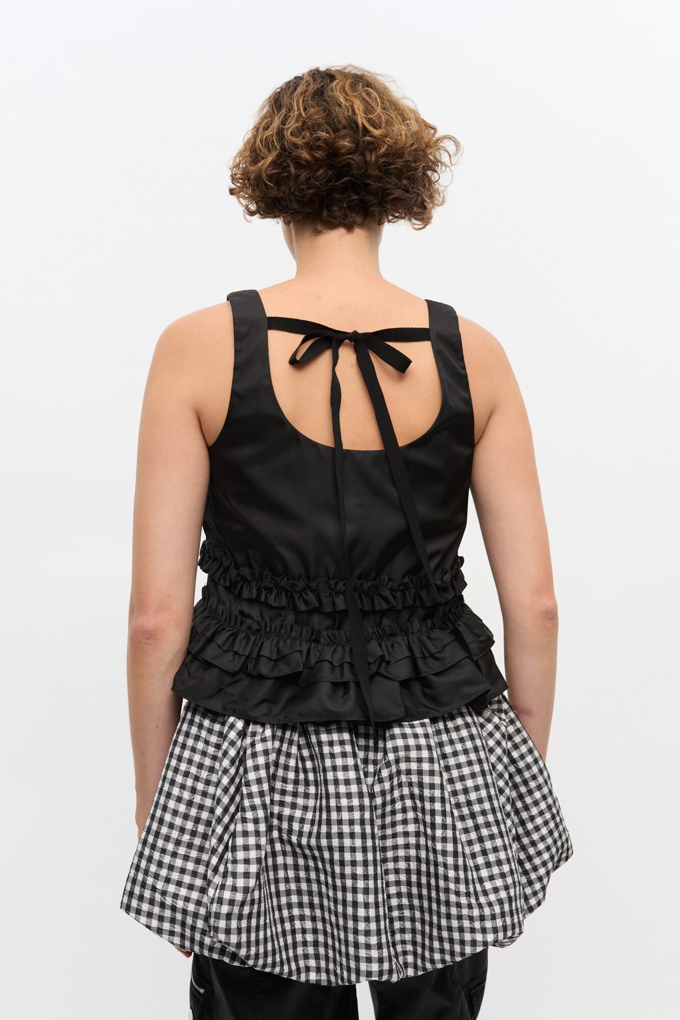 Duchesse Nylon Open Back Frill Top