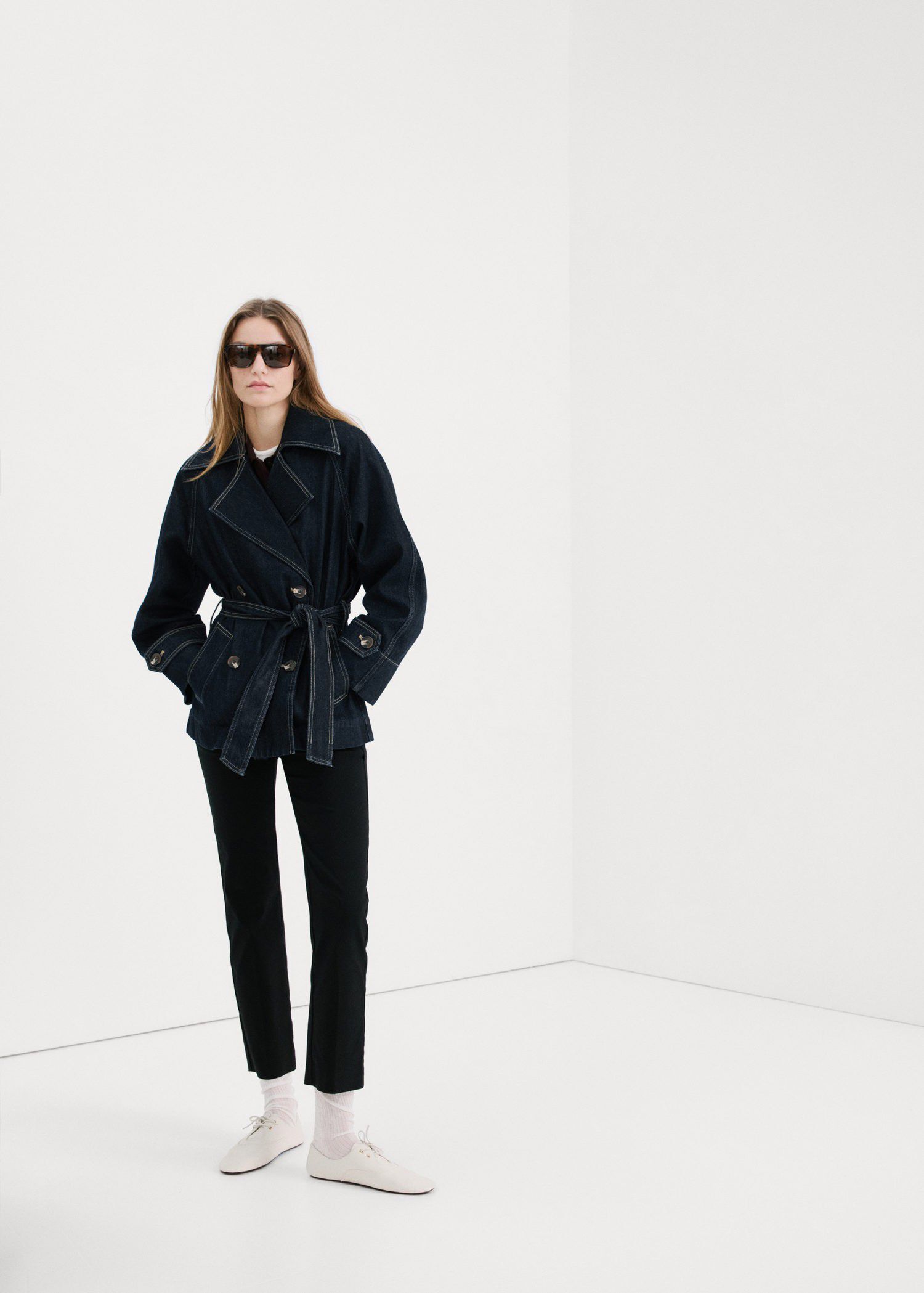 Denim trench with belt