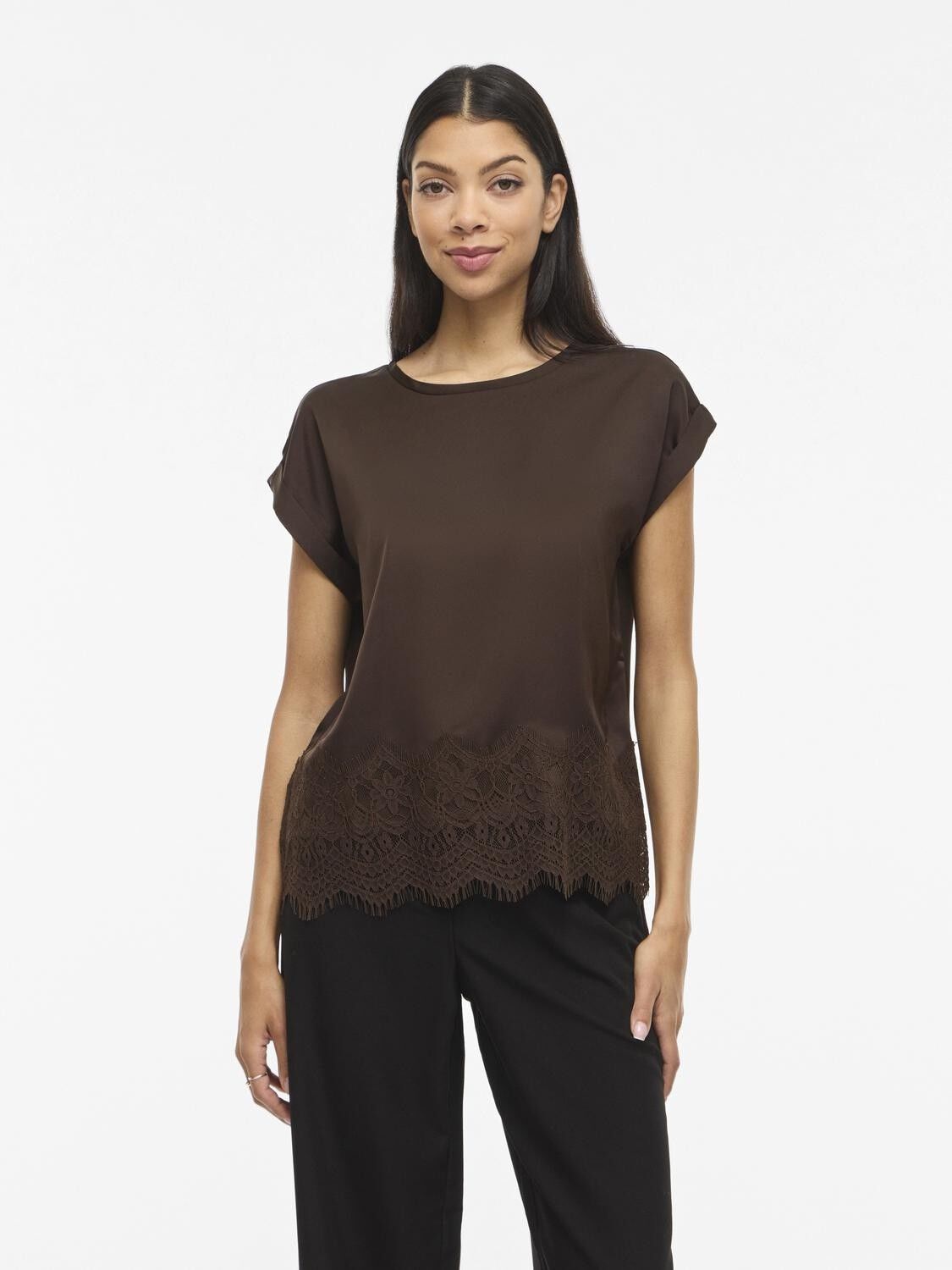VIELLETTE S/S FULL SATIN LACE TOP -