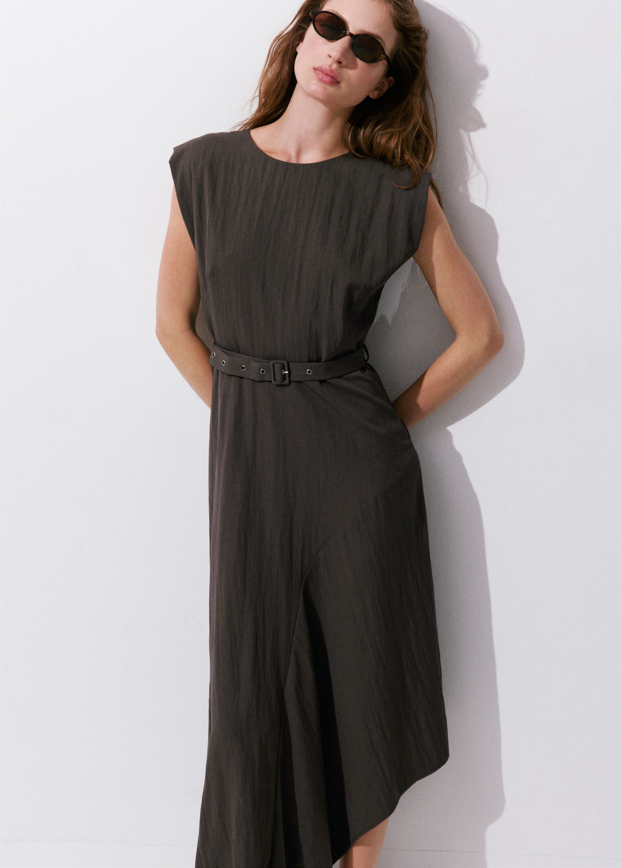 Asymmetrical dress with belt