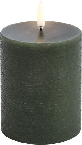LED pillar candle, Olive green, Rustic, 7,8 x 10,1 cm (4/24)