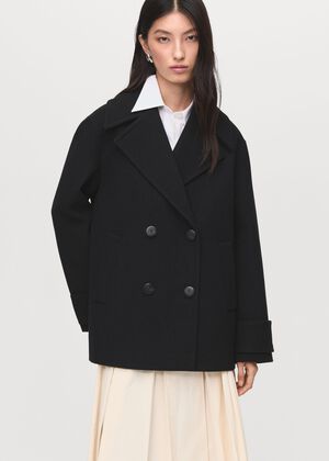 Double-breasted wool-blend coat
