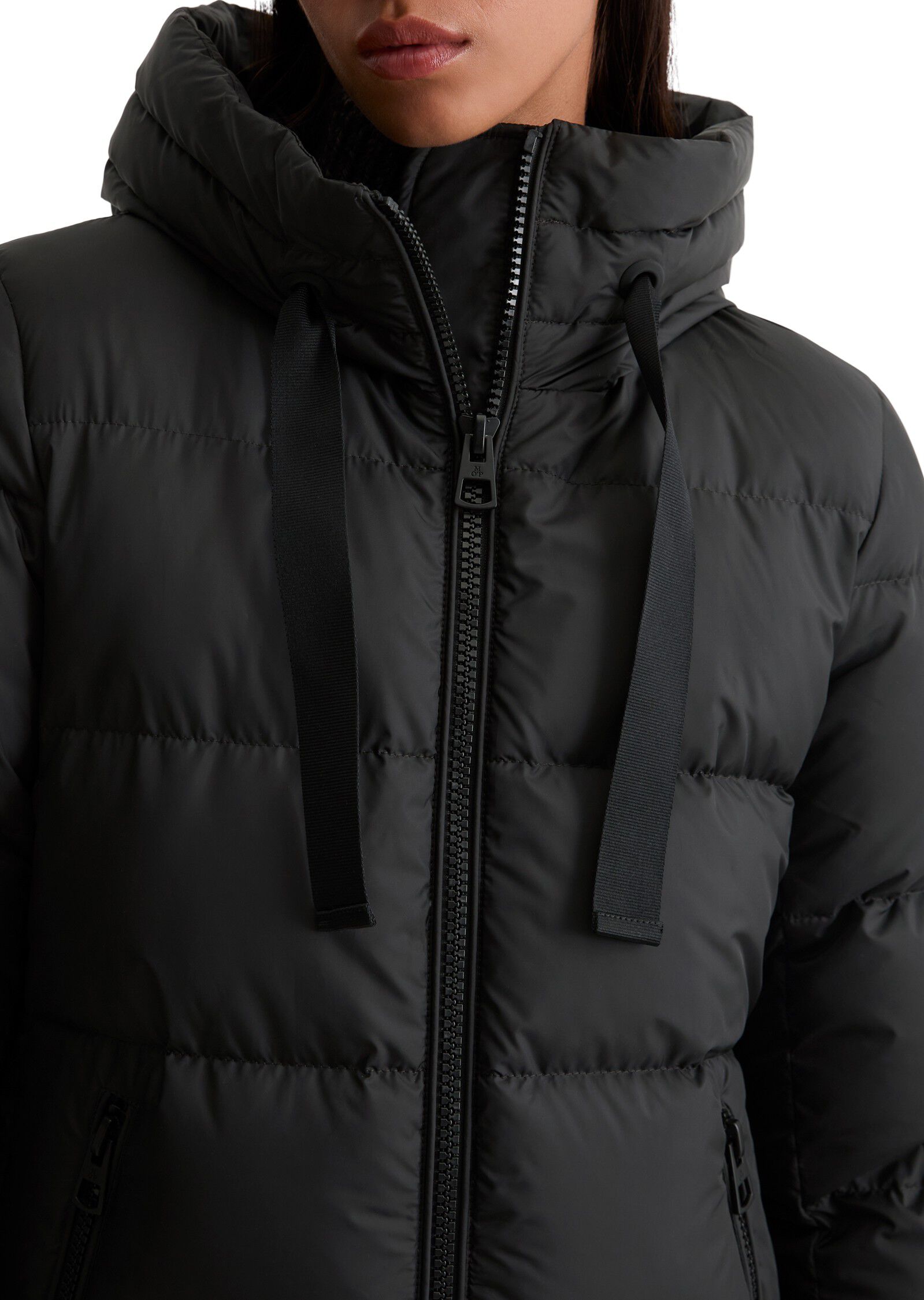 Long coat, down filled, with hood,