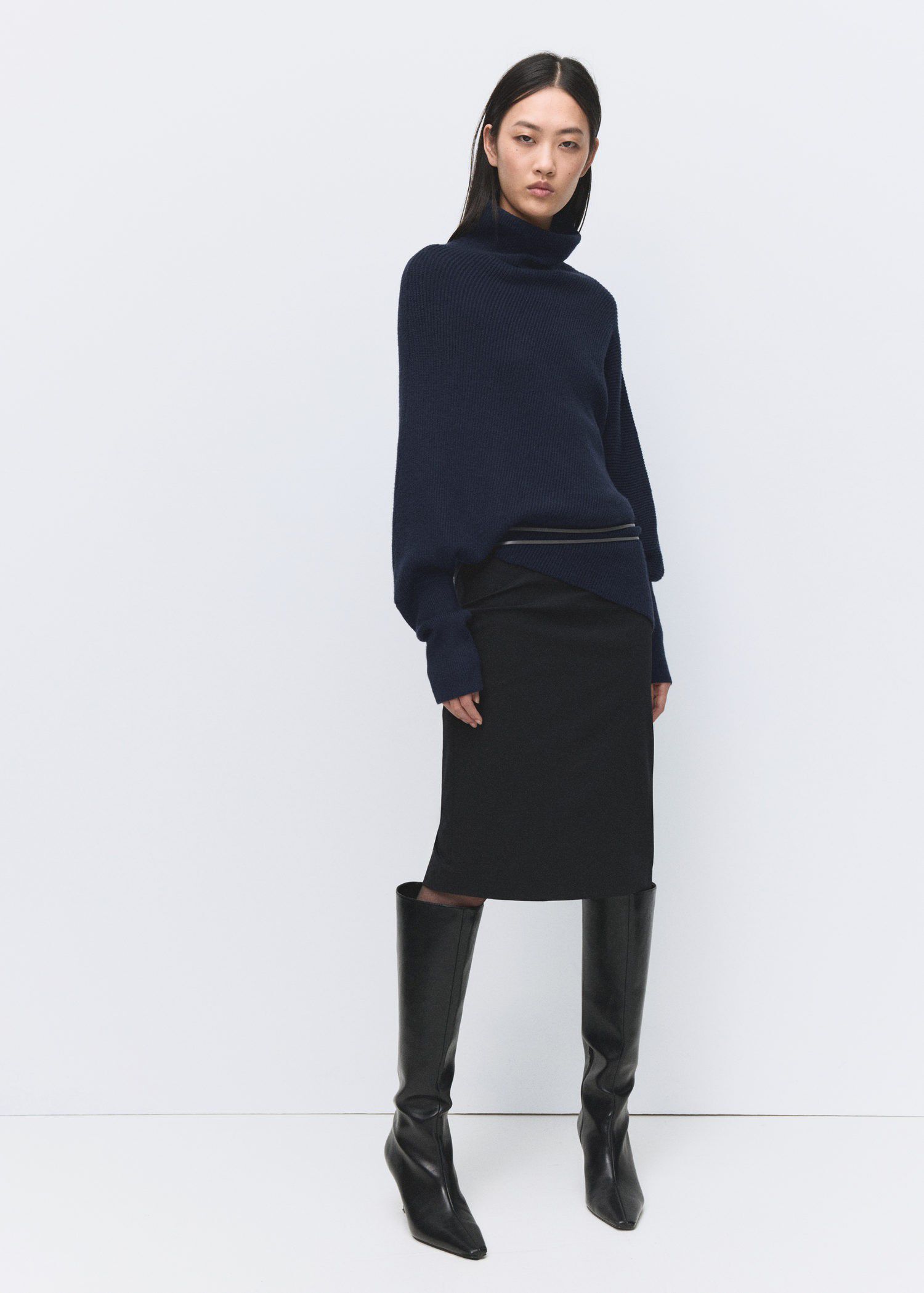 Sweater with asymmetrical roll neck