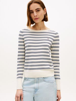 Gold-Tone Button Jersey Boat Neck Jumper
