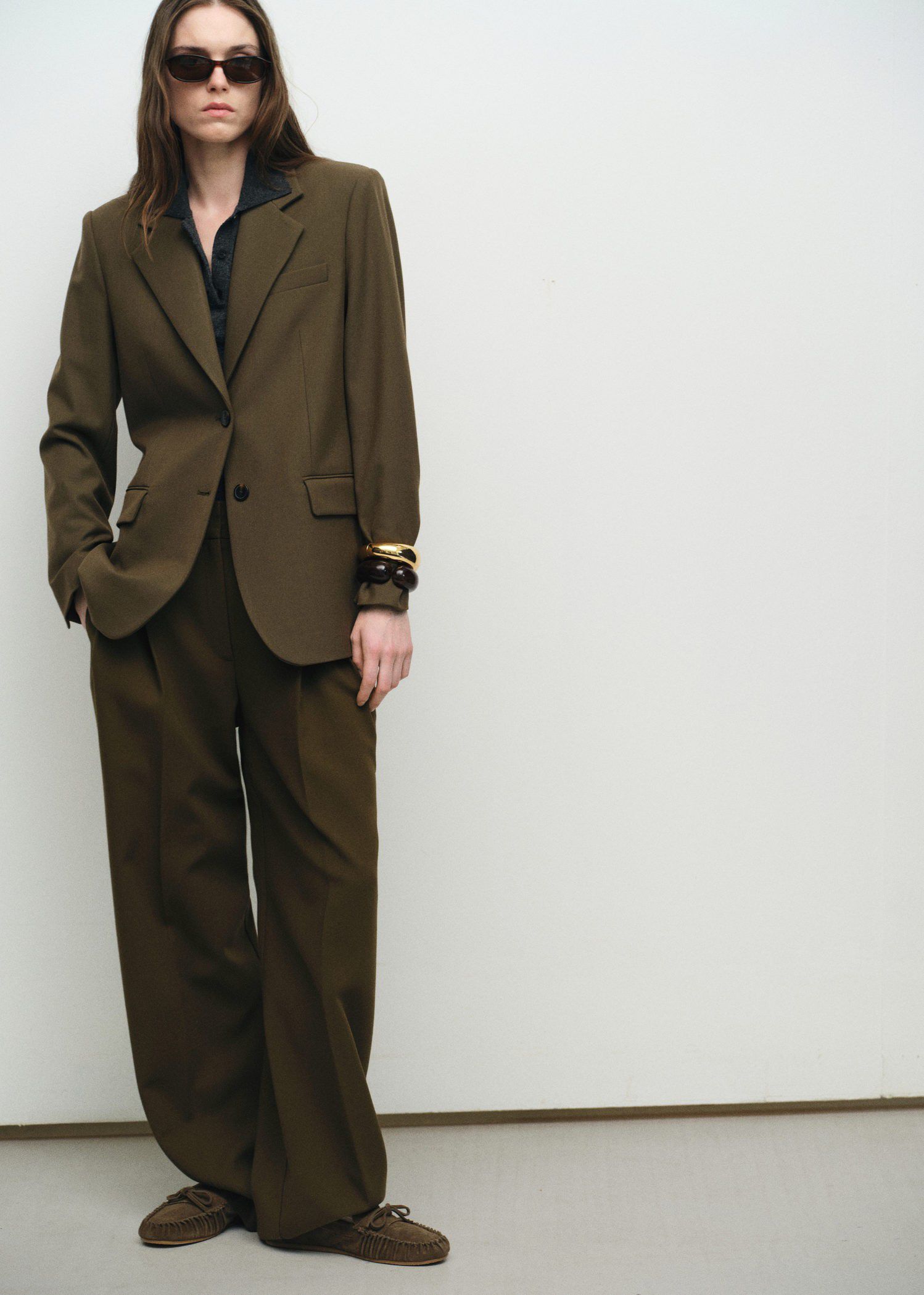 Suede moccasin with ruched toe