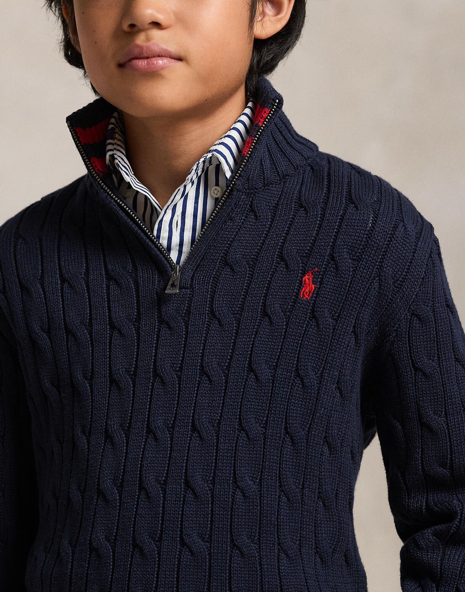 Cable-Knit Cotton Quarter-Zip Sweater