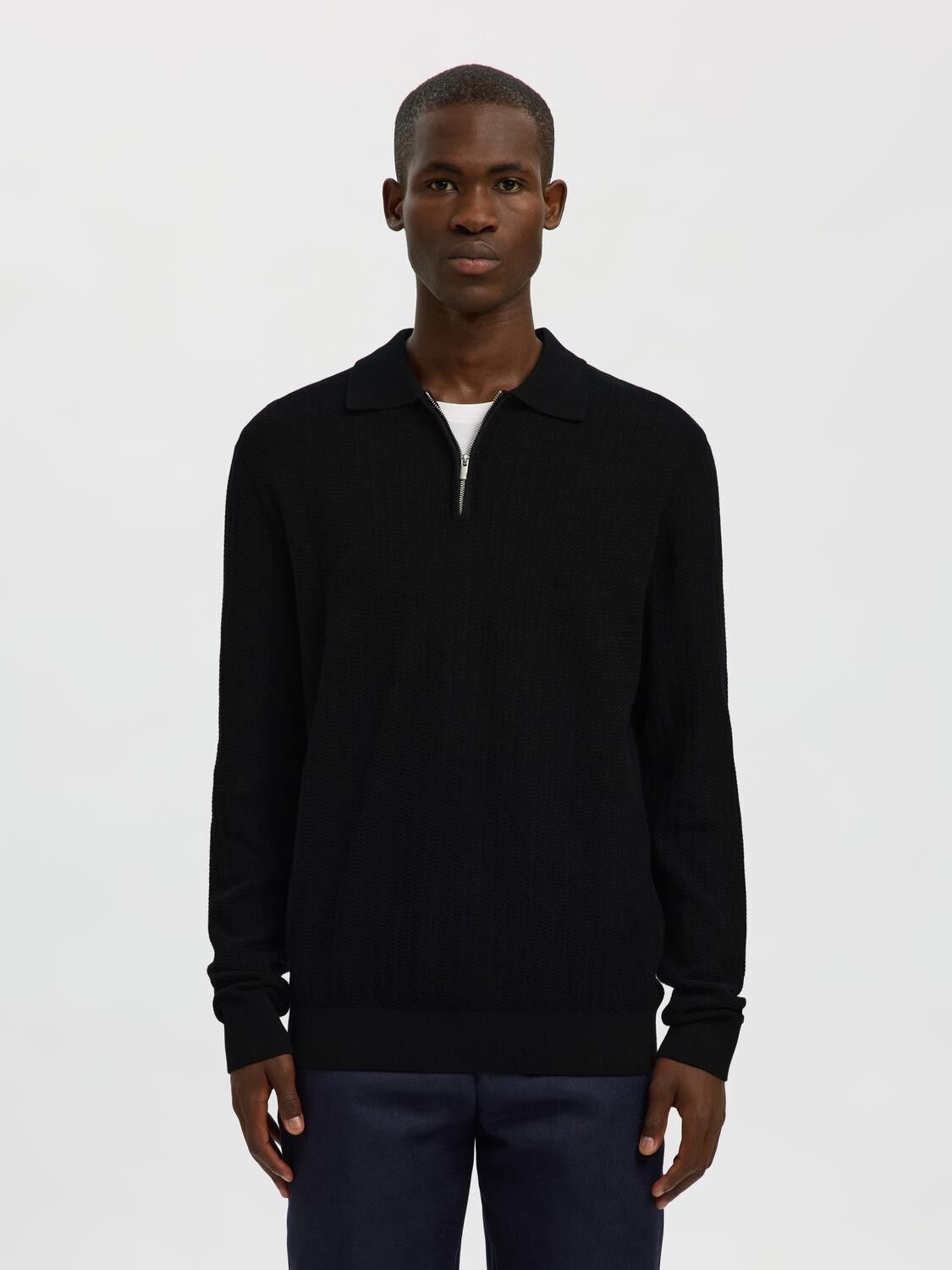 SLHCRAN LS KNIT STRUCTURE HALF ZIP