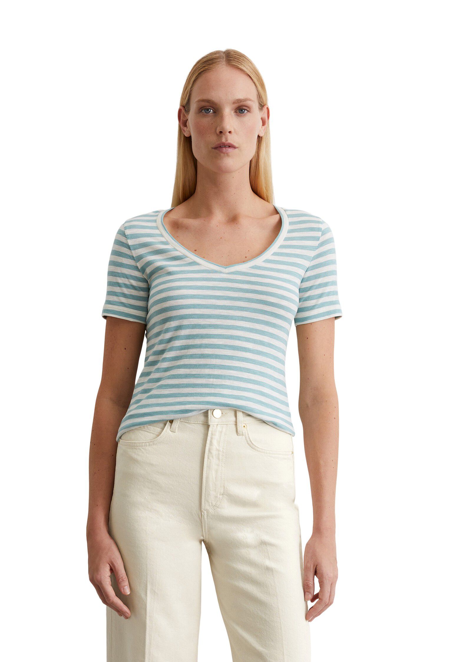 T-shirt, short sleeve, v-neck, stri