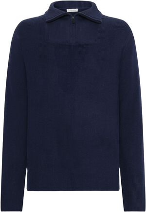 1/2 neck zip merino wool rib knit - RWS