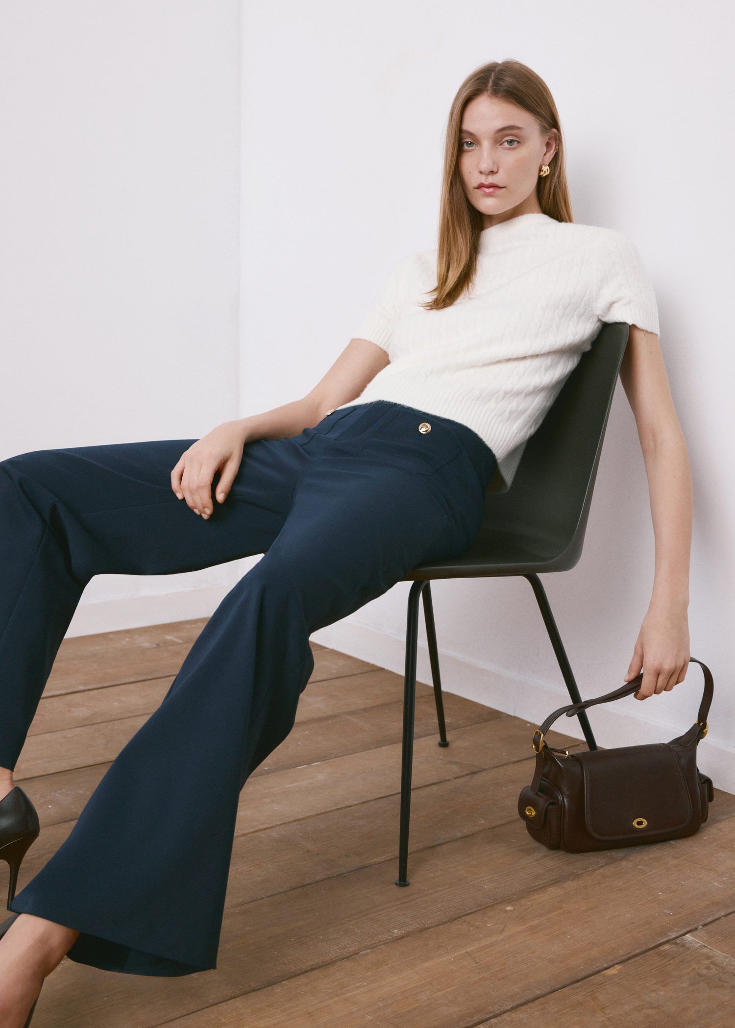 Straight trousers with jewel button