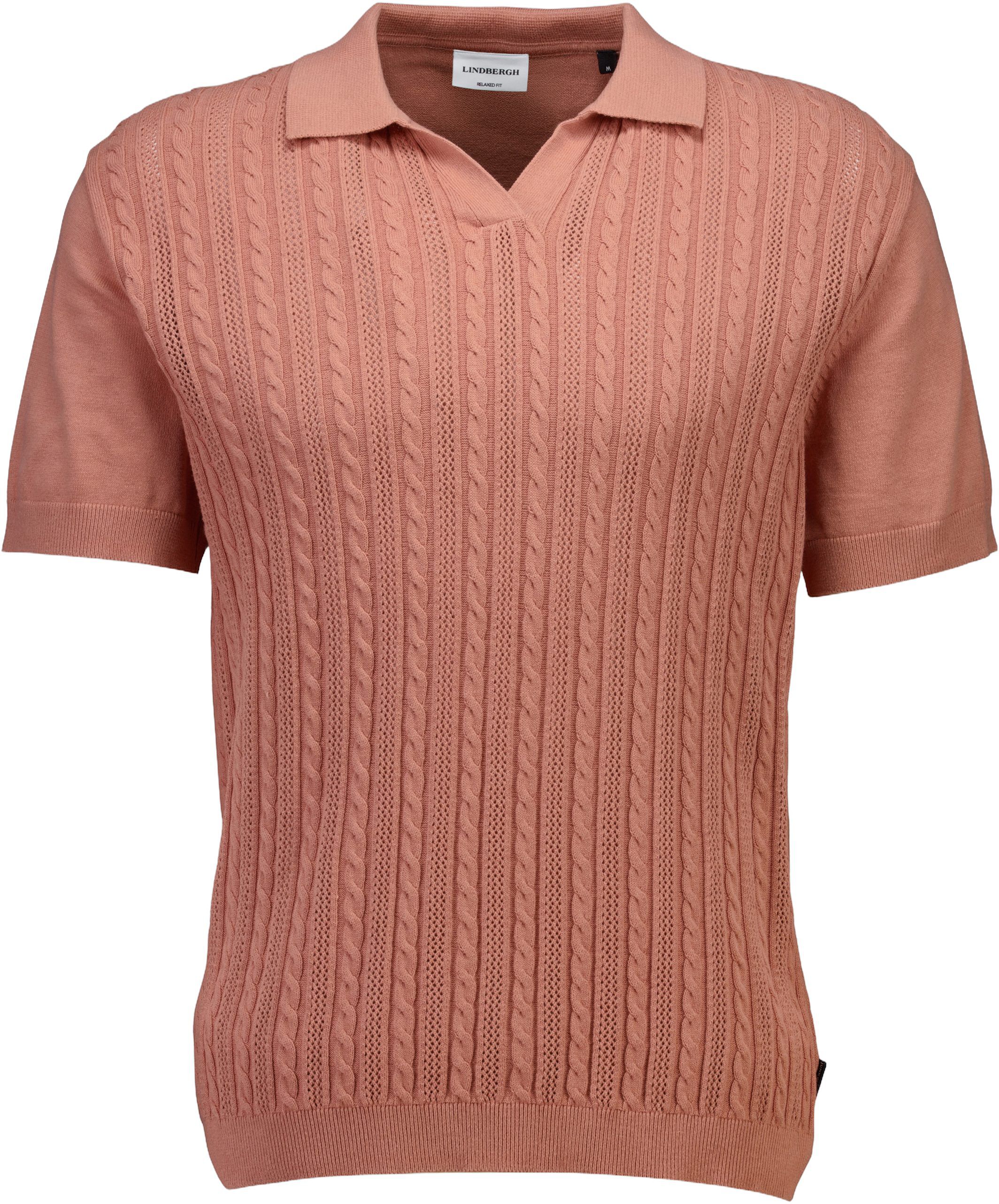 Knitted S/S cable v-neck polo