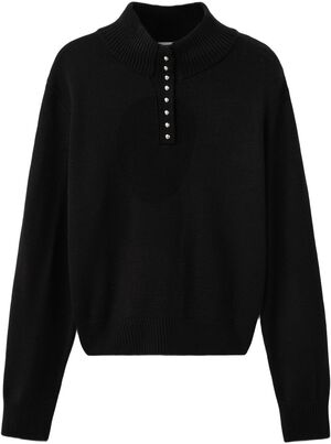 Perkins-neck sweater with button