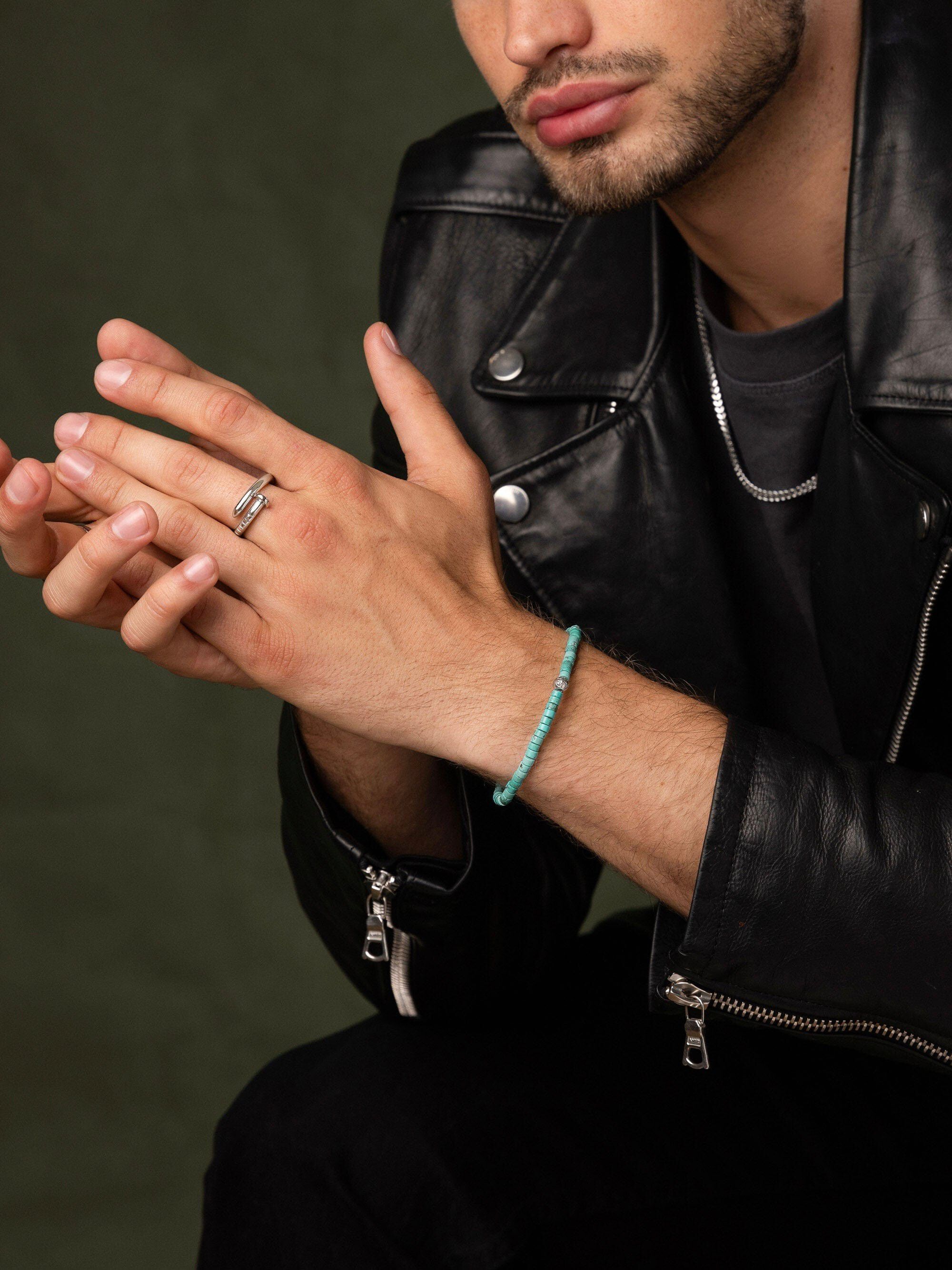 Men's Wristband with Turquoise Heishi Beads