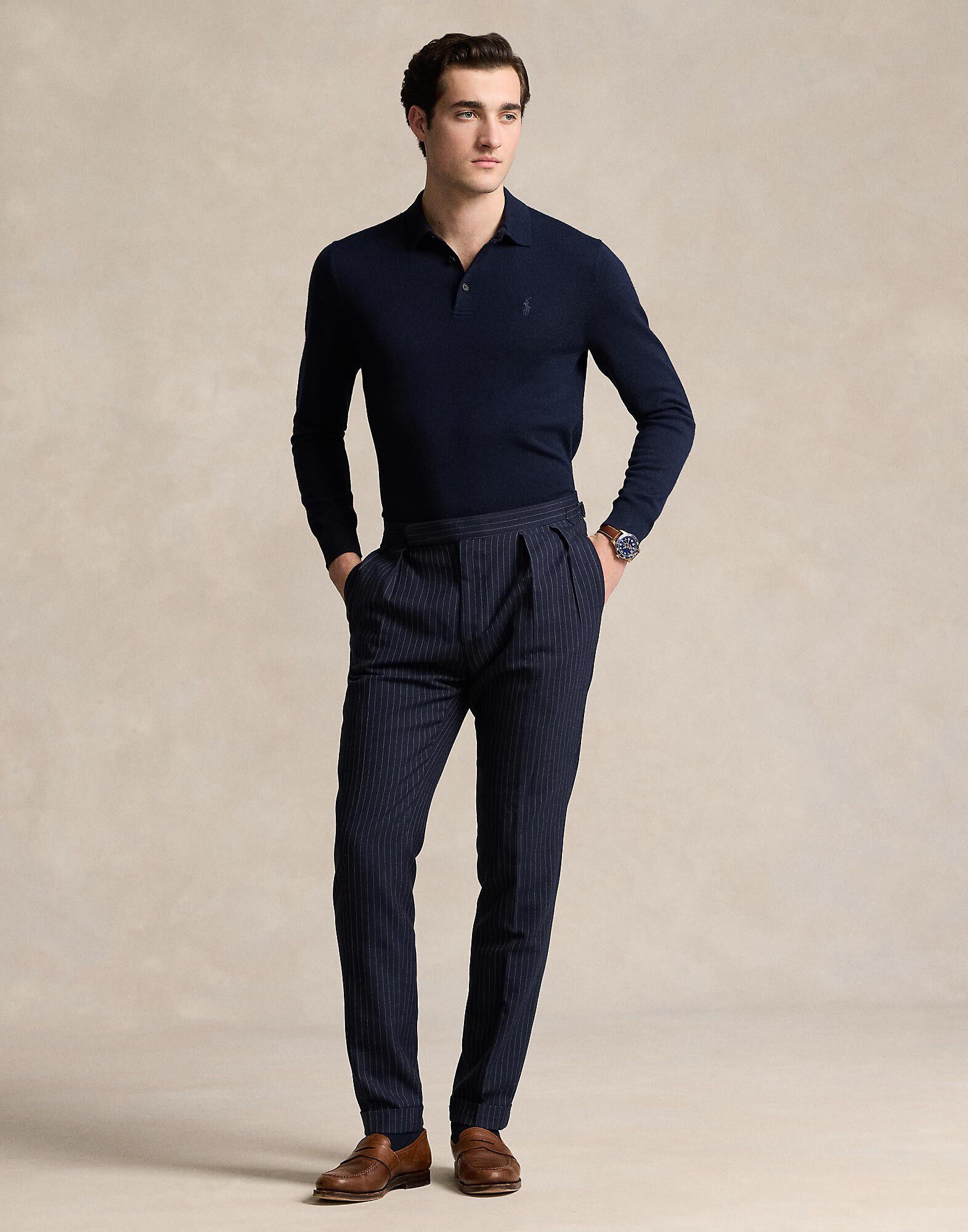 Washable Wool Polo-Collar Sweater