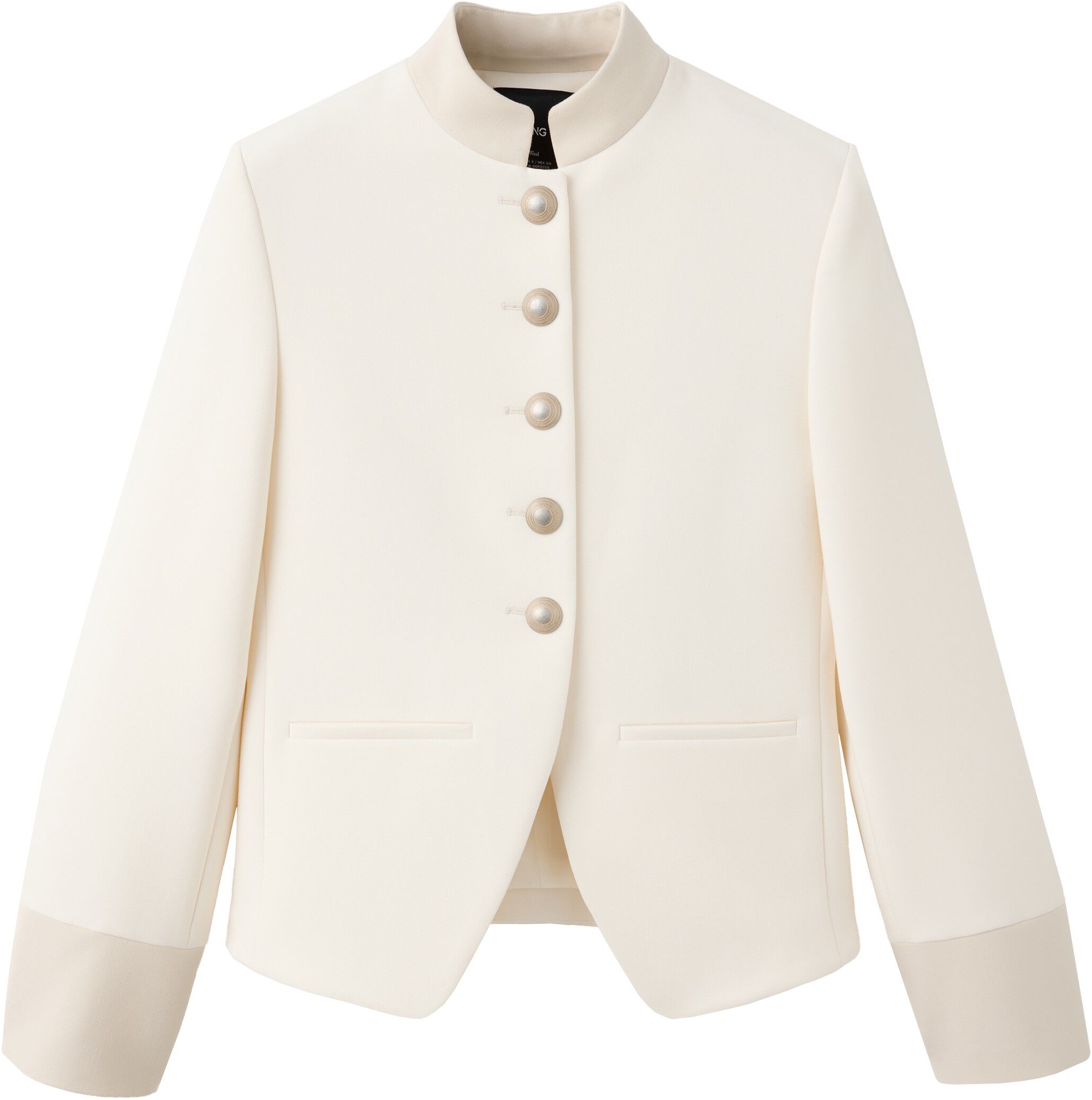 Jacket with jewel-button strip coll