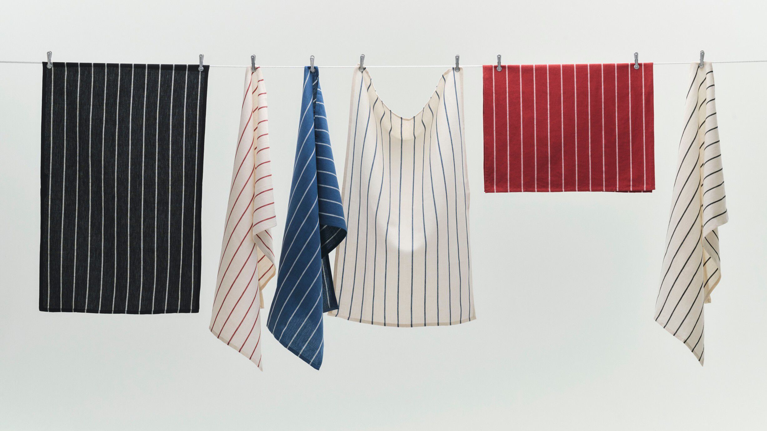 Outdoor Market Tea Towel - Set of 2 - Black with beige stripe