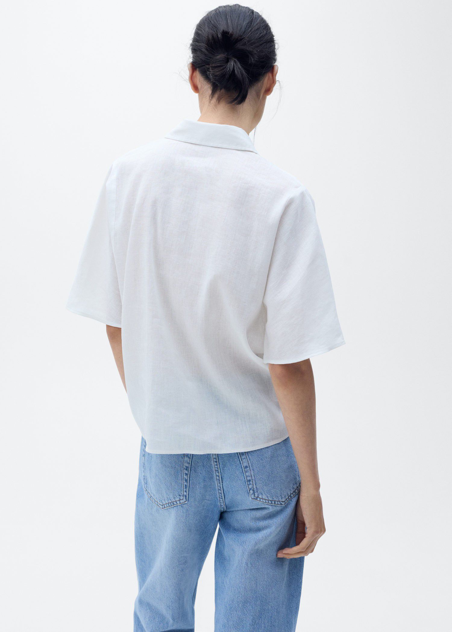 Short sleeve linen-blend shirt
