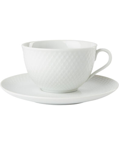Rhombe tea cup w. saucer, white