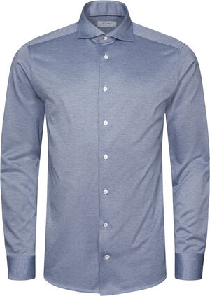 Contemporary Fit Mid Blue Solid Filo Di Scozia Pique Shirt