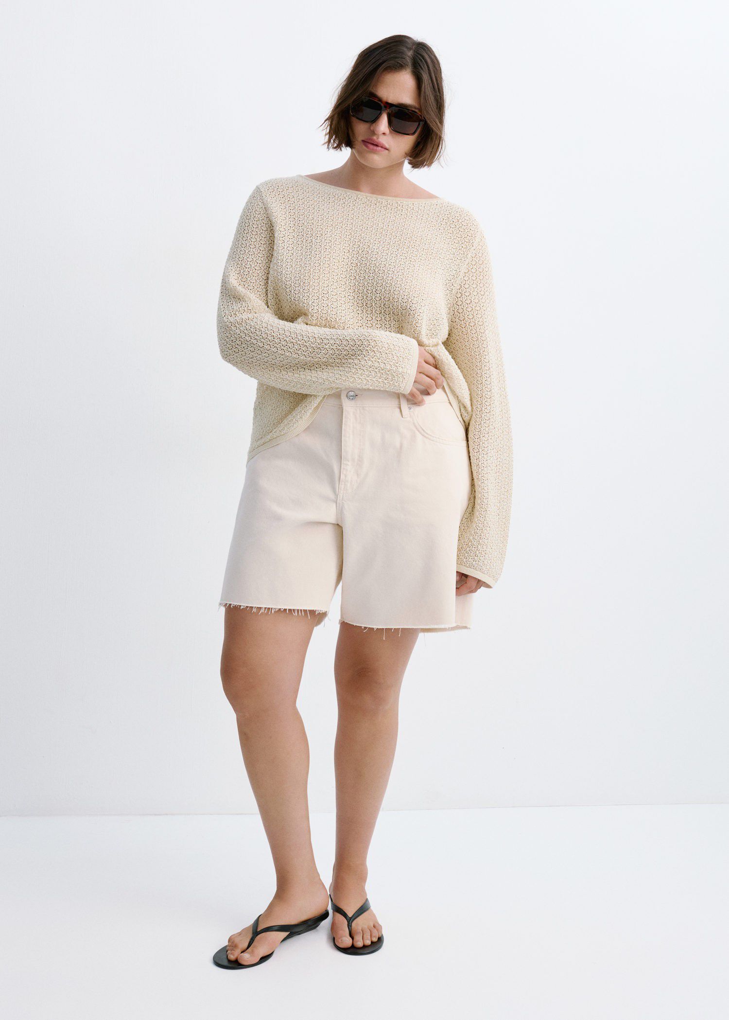 Openwork lurex knit sweater