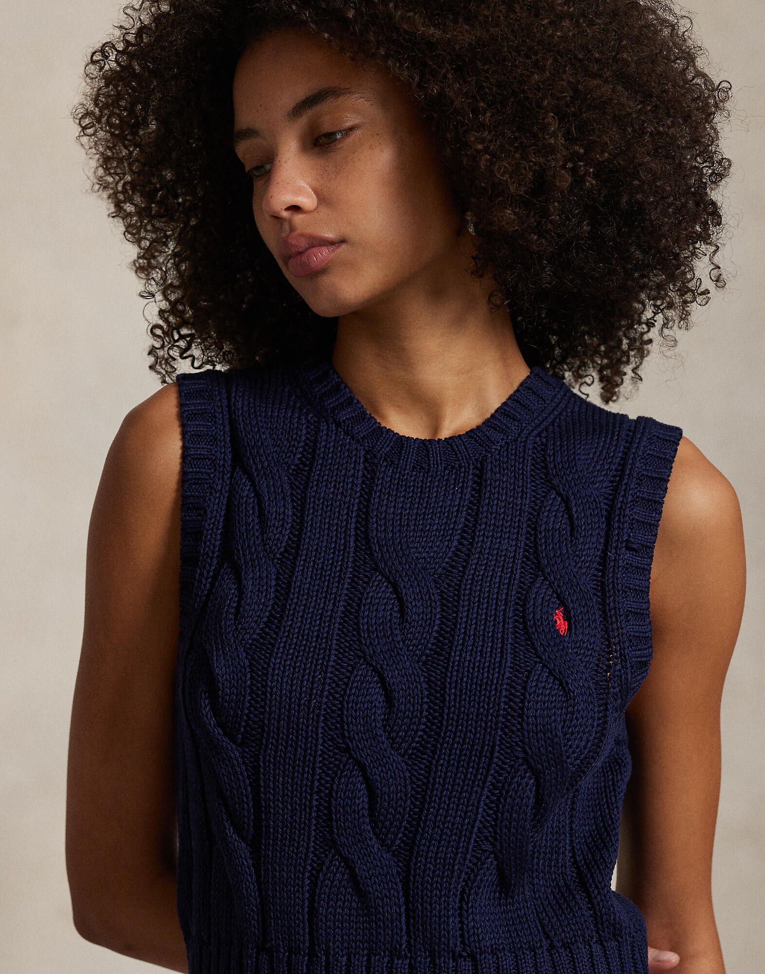 Cable-Knit Cotton Cropped Vest