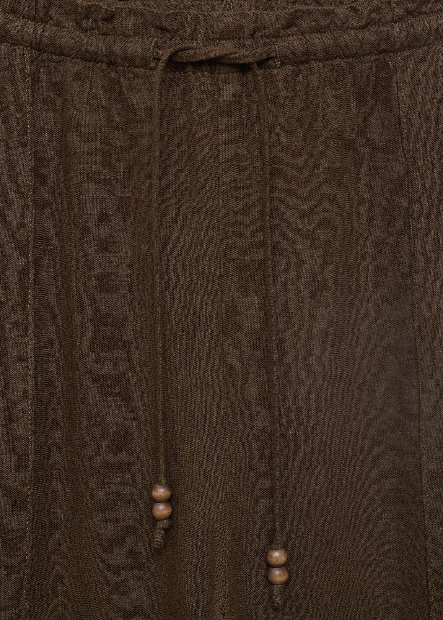 Linen-blend elastic waist trousers