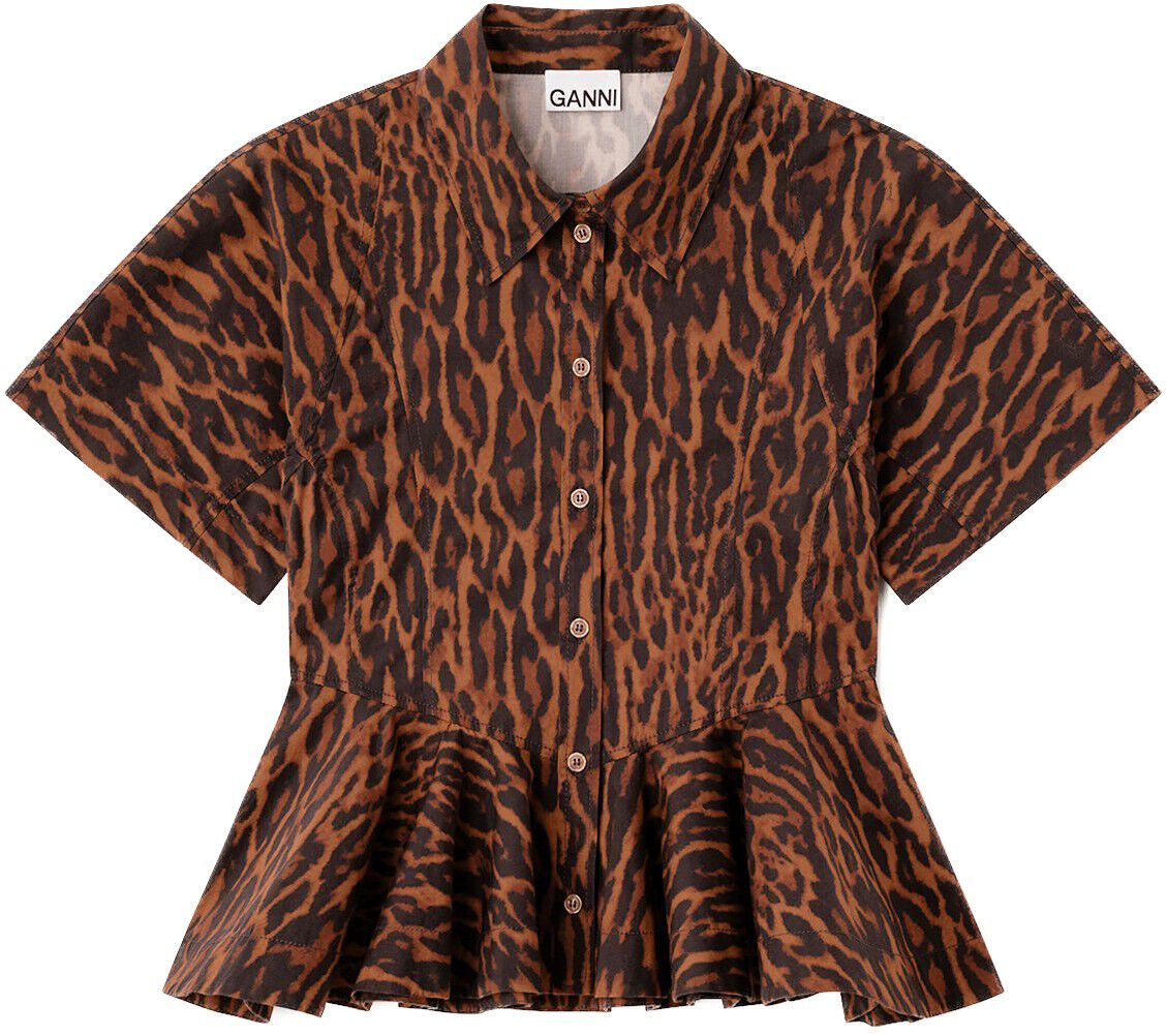 Printed Stretch Cotton Peplum Shirt