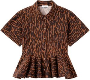Printed Stretch Cotton Peplum Shirt
