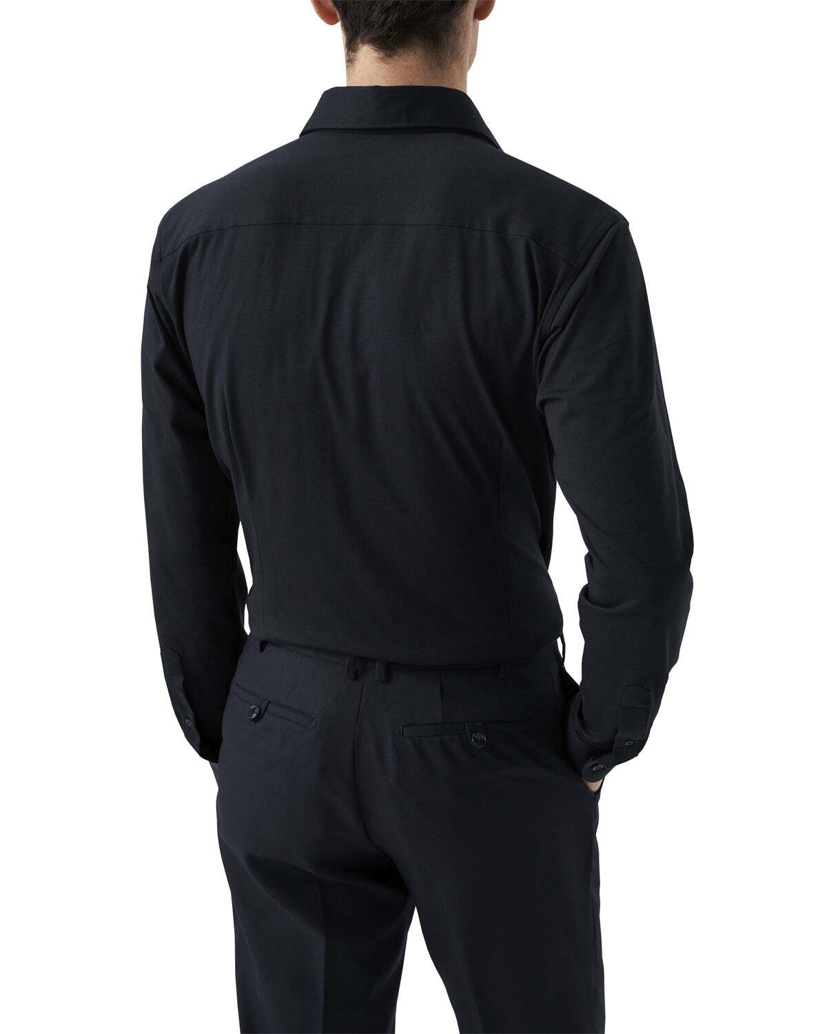 Contemporary Fit Navy Blue Solid Four-Flex Stretch Shirt