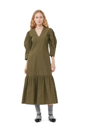 Printed Cotton V-neck Maxi Dress