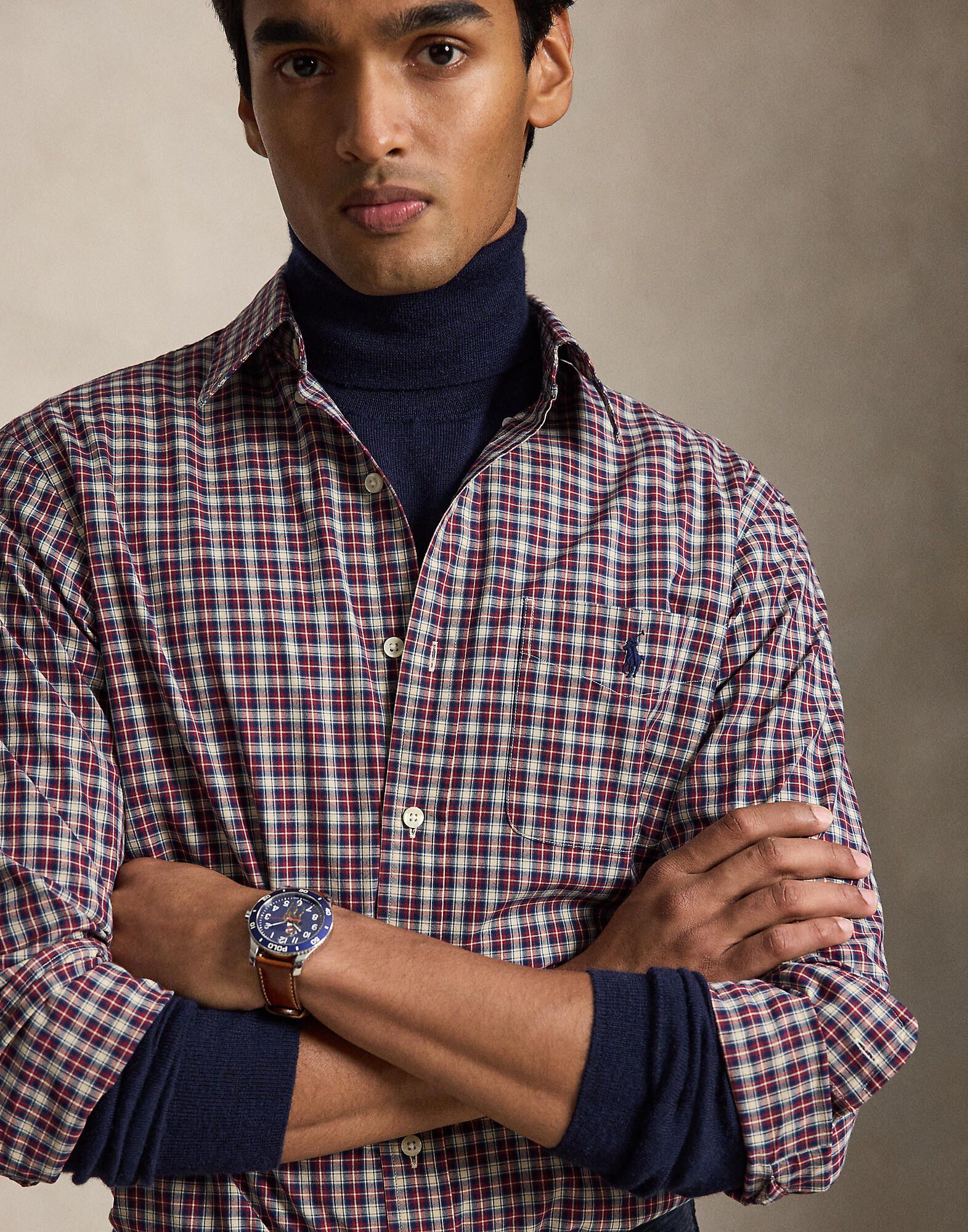 Custom Fit Plaid Poplin Shirt