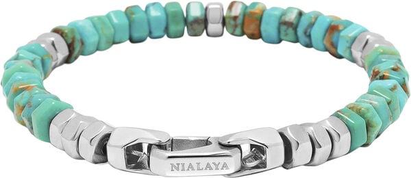 Men's Hexagon Beaded Bracelet with Turquoise and Silver