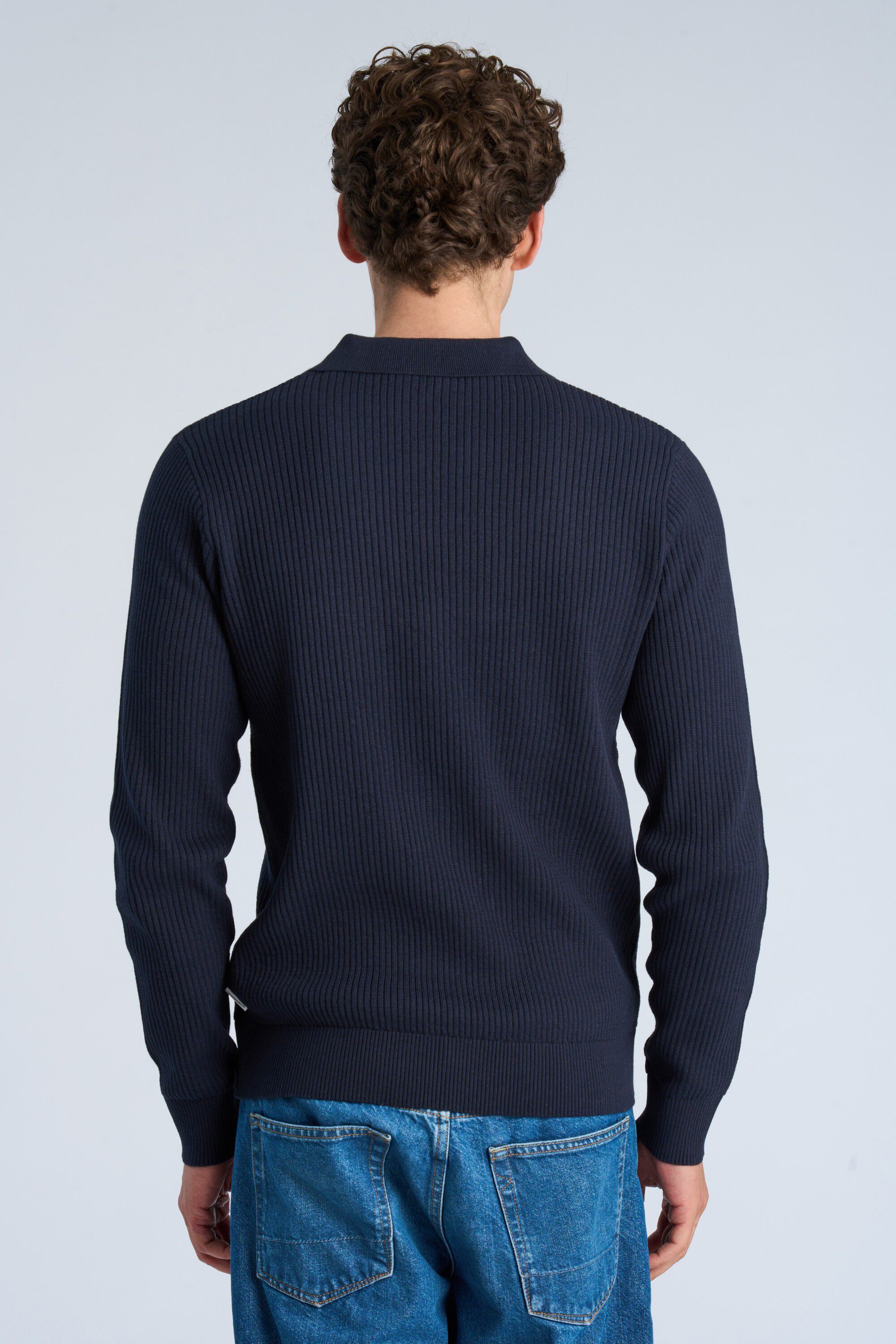 Ribbed L/S v-neck polo