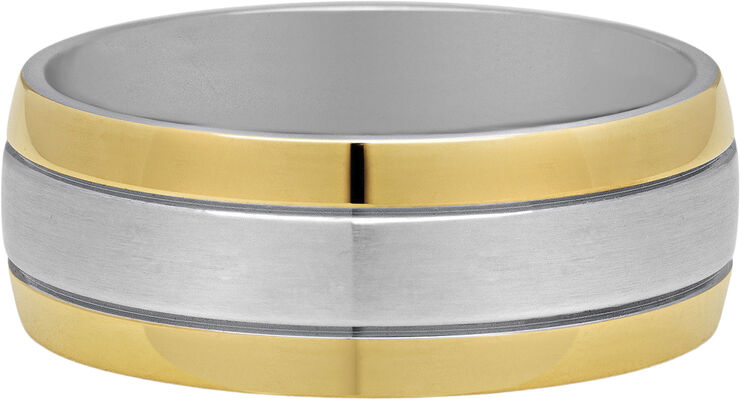 Brushed Stainless Steel Band Ring with Gold Plating