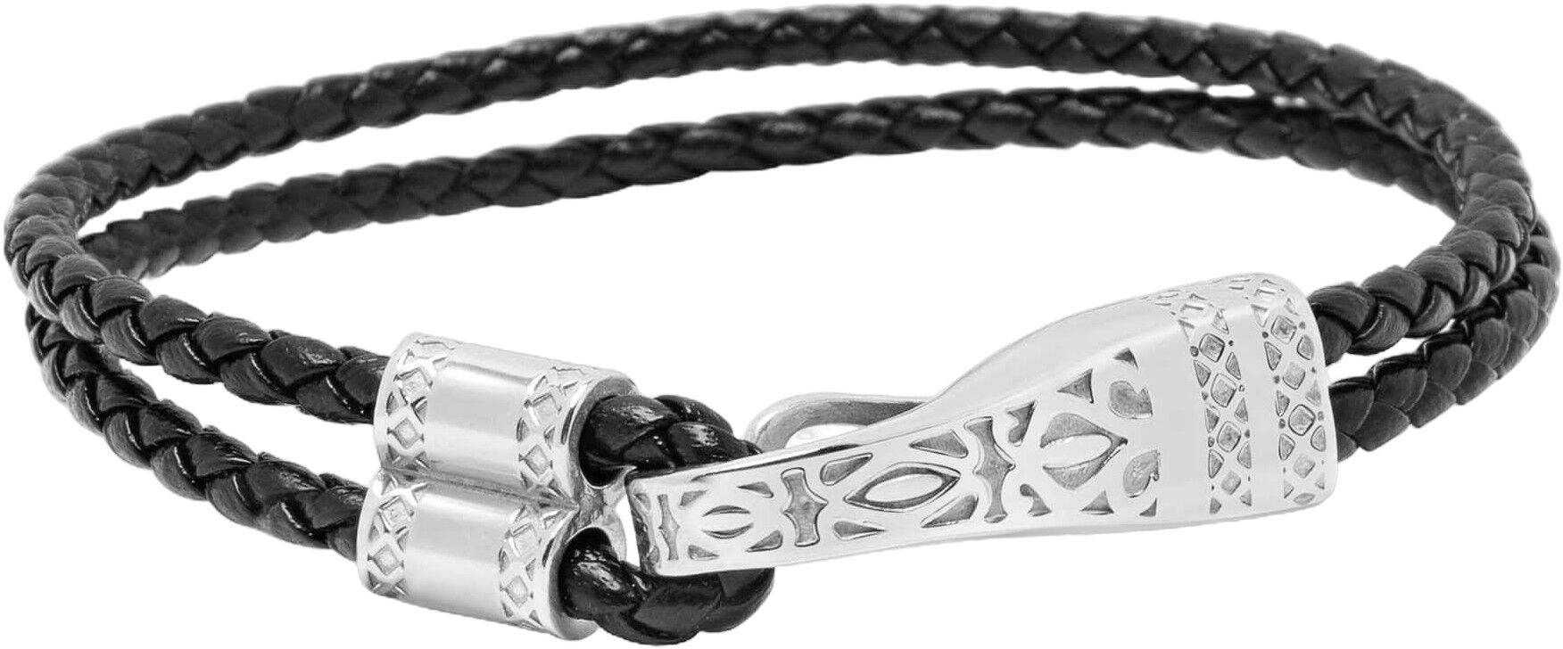 Black Leather Bracelet with Silver Clasp