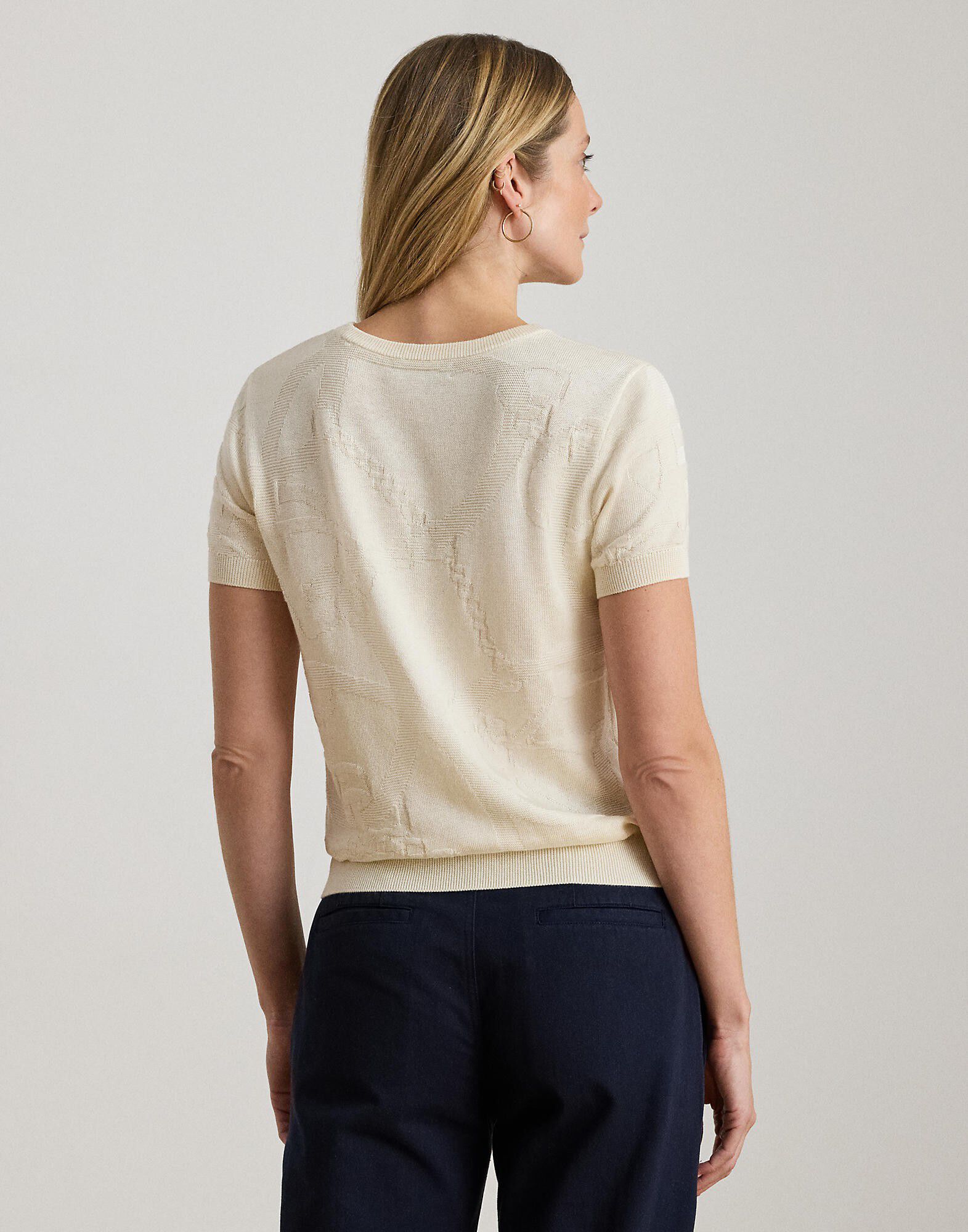 Belting-Motif Short-Sleeve Sweater