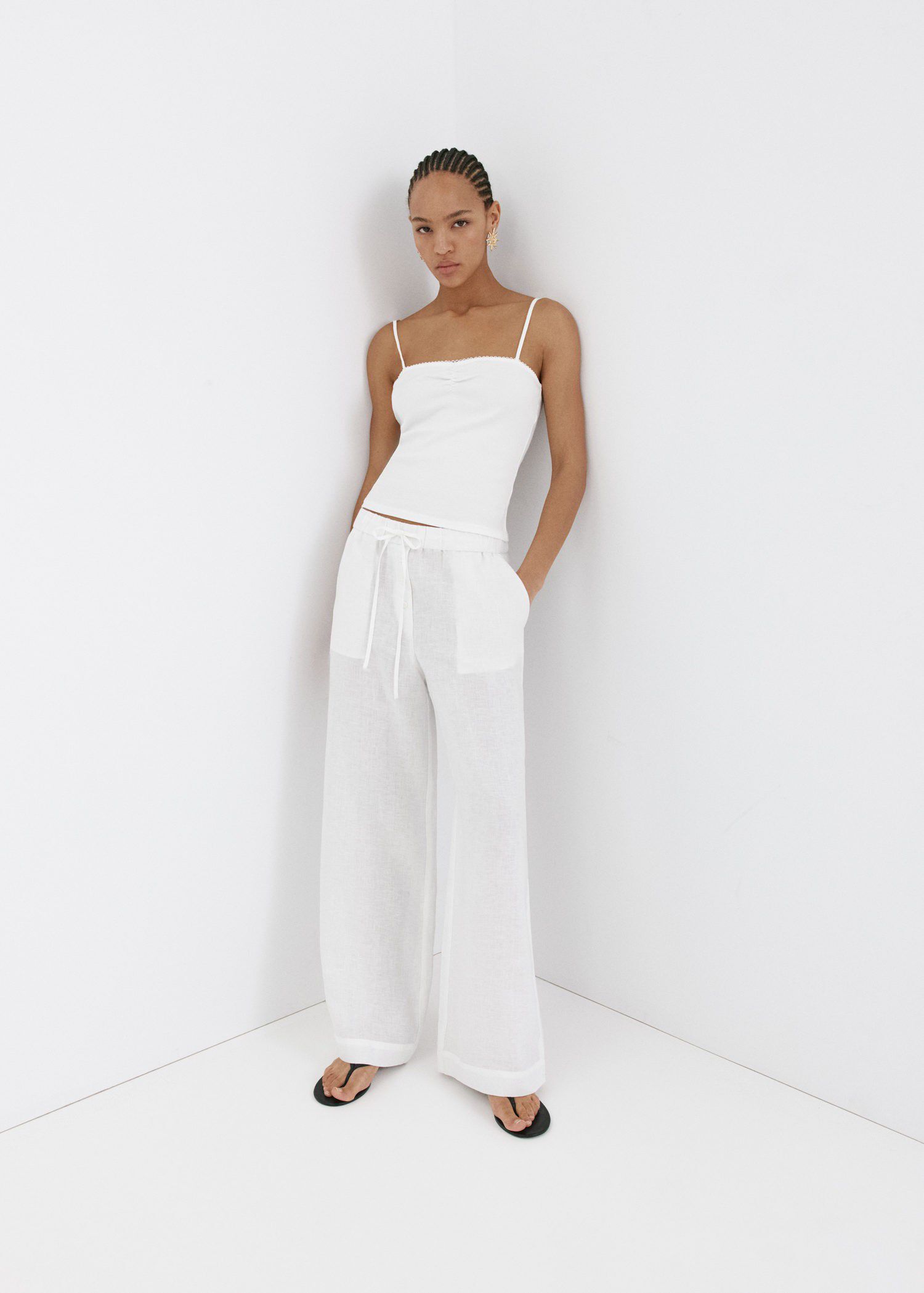 Linen wide-leg trousers