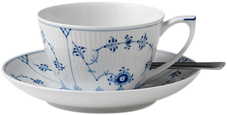 Blue Fluted Plain tekopp och fat 28 cl